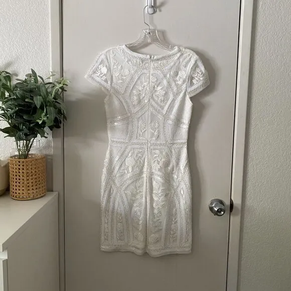 🦋 NWOT LULUS Spread Your Shine White Sequin Embroidered Bodycon Dress Small