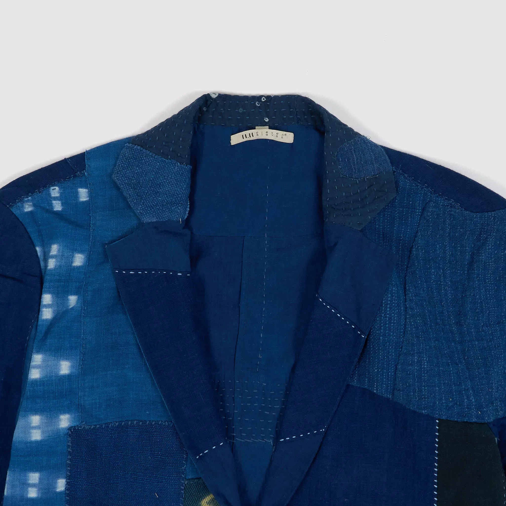 11.11 / eleven eleven Handwoven Indigo Dyed Patchwork Blazer