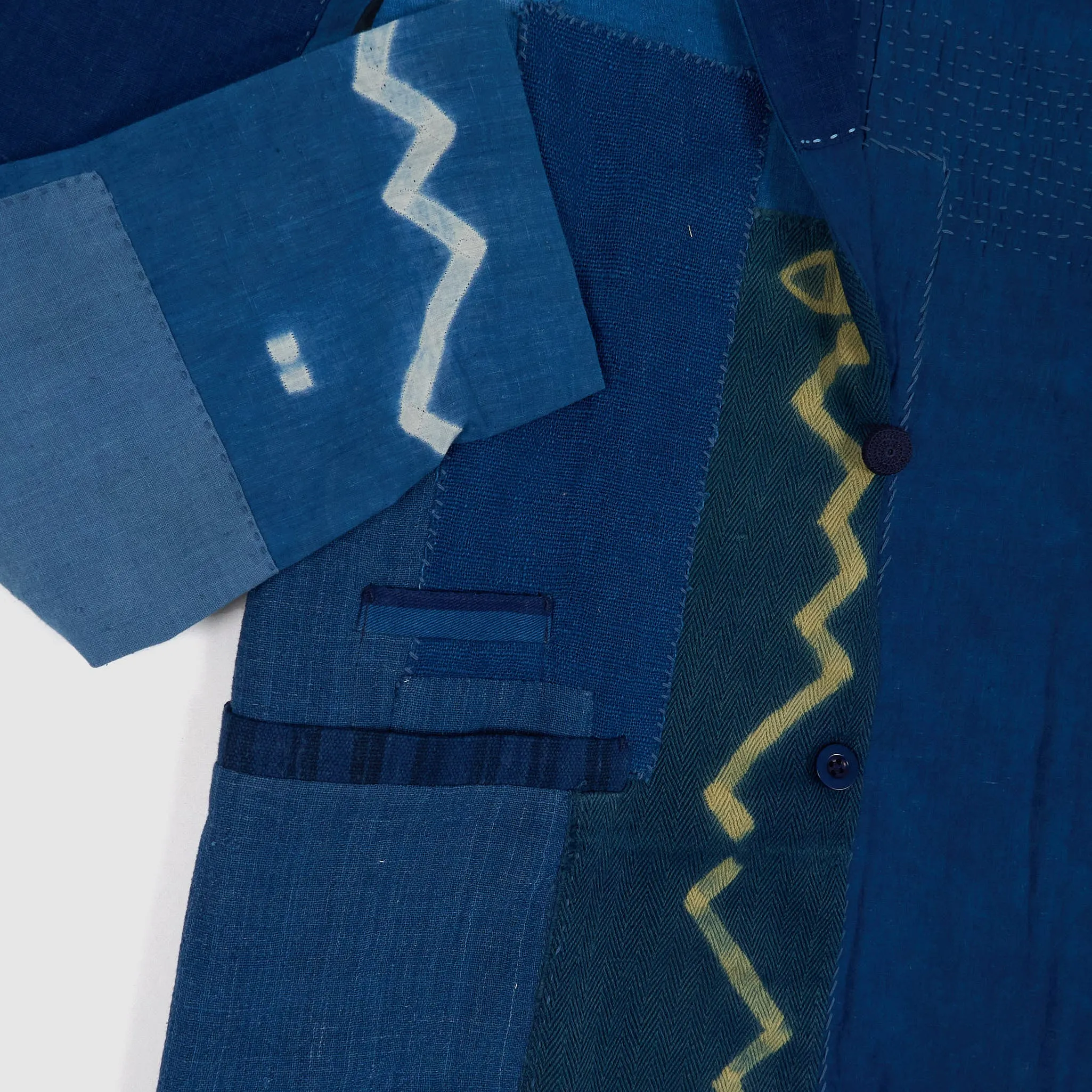 11.11 / eleven eleven Handwoven Indigo Dyed Patchwork Blazer