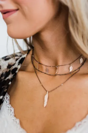 3 Tier Feather Necklace- Bronze