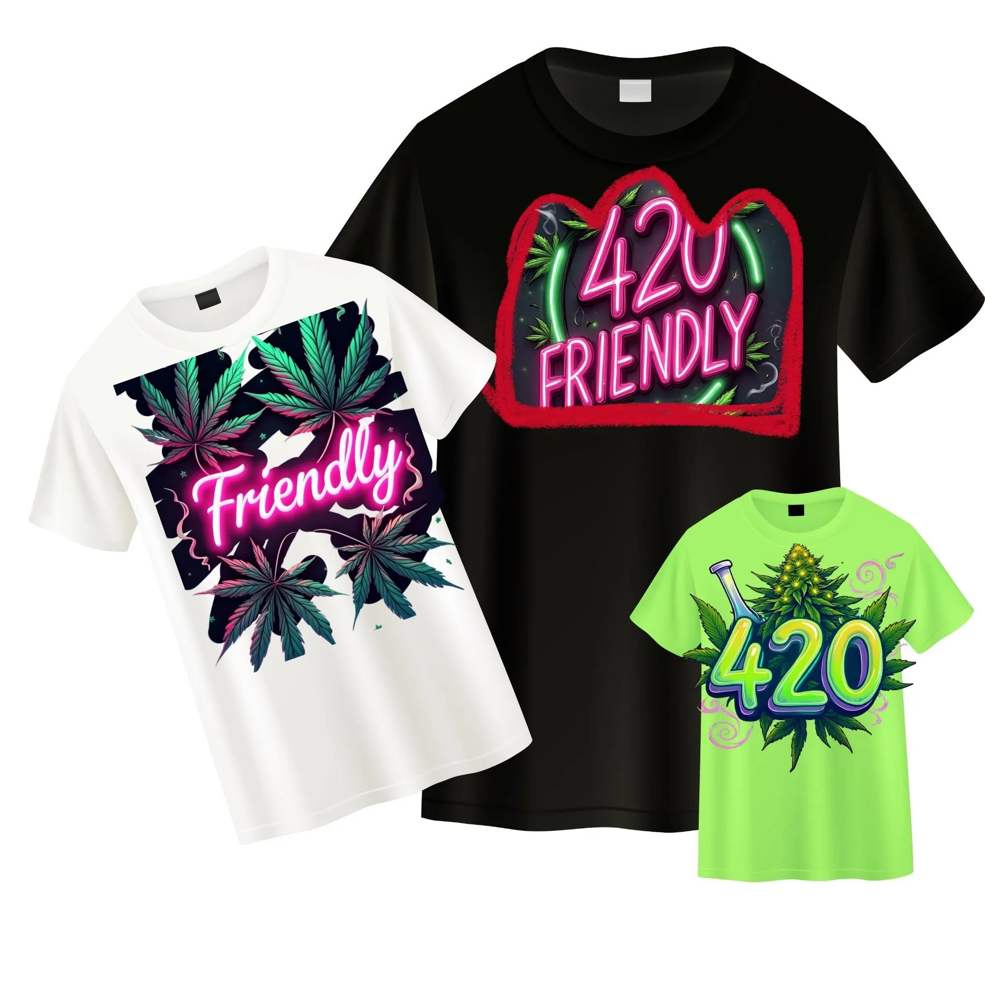 50  420 Friendly PNG Bundle | Neon Cannabis Clipart | Leaves, Weed, Smoke & Edgy Aesthetic | Digital Download for Sublimation, Stickers,