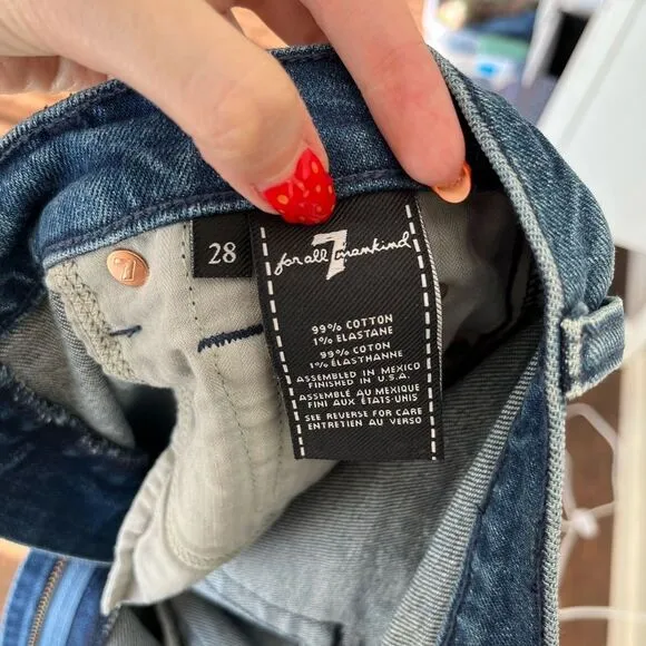 7 for all Mankind High Waist Cropped Straight Jeans Size 28 Blue