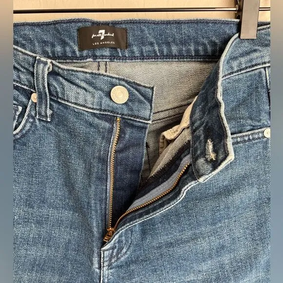7 for all Mankind High Waist Cropped Straight Jeans Size 28 Blue
