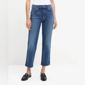 7 for all Mankind High Waist Cropped Straight Jeans Size 28 Blue