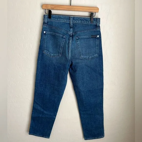 7 for all Mankind High Waist Cropped Straight Jeans Size 28 Blue