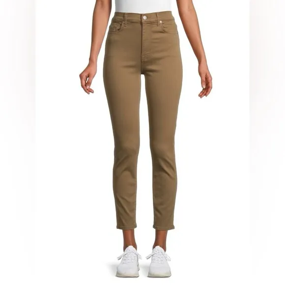 7 FOR ALL MANKIND Moss Green High-Rise Ankle Skinny Jeans