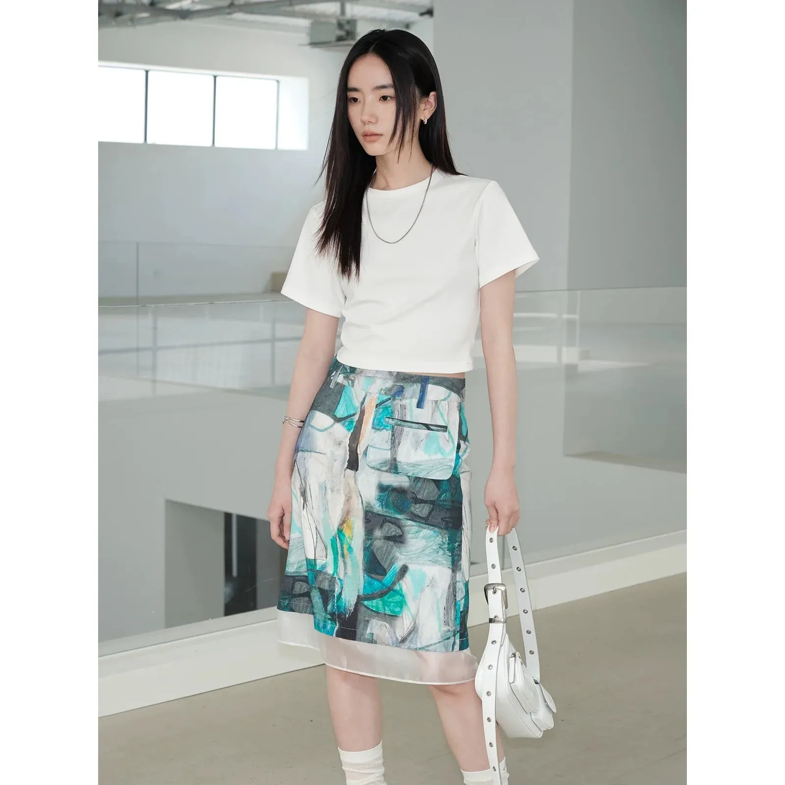 Abstract Patterned Midi Skirt
