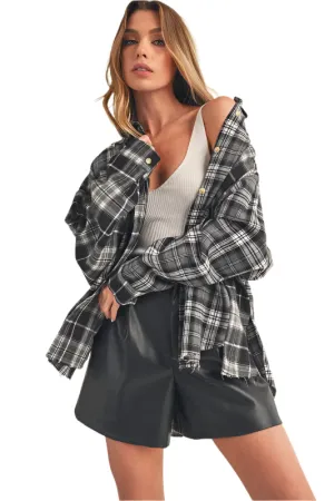 Aemi   Co Frayed Hem Plaid Button Up Flannel Shirt