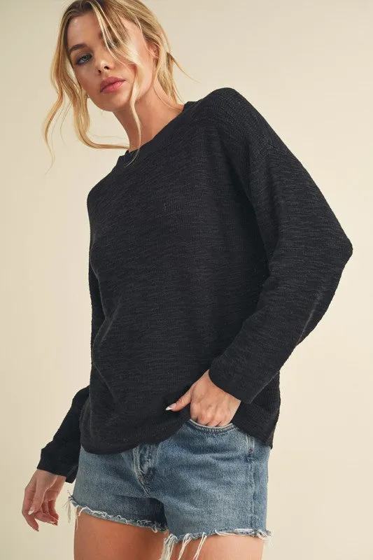 Aemi   Co Round Neck Drop Shoulder Knit Top