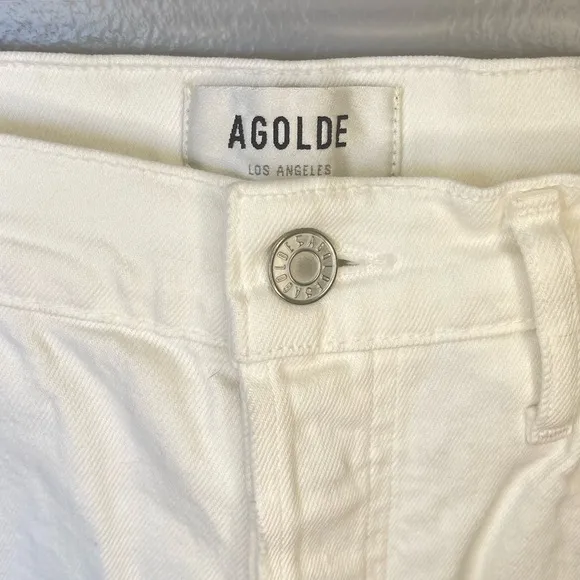 AGOLDE Riley High-Rise Straight Cropped Denim Jeans White Size 29‎