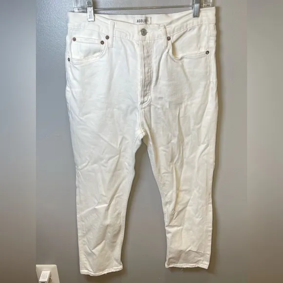 AGOLDE Riley High-Rise Straight Cropped Denim Jeans White Size 29‎