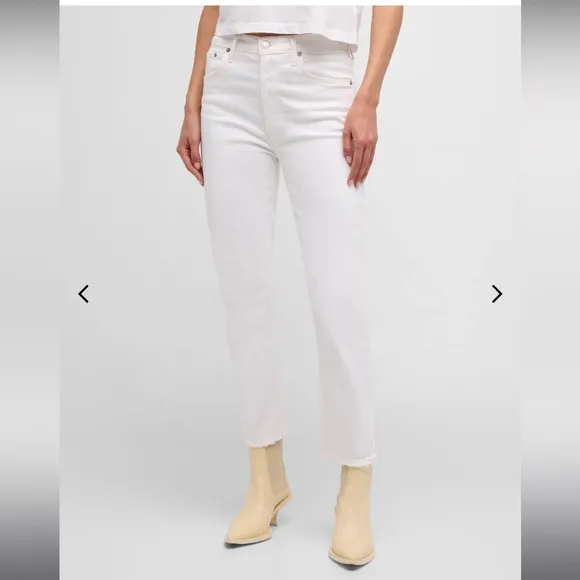 AGOLDE Riley High-Rise Straight Cropped Denim Jeans White Size 29‎
