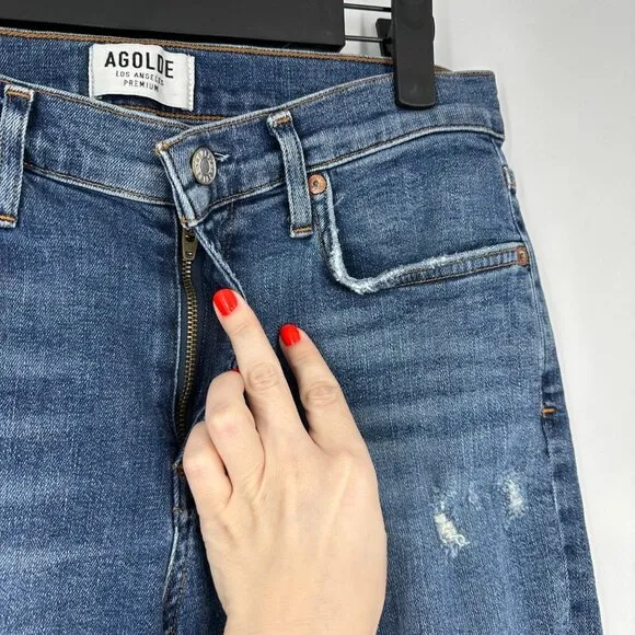 Agolde Sophie High Rise Skinny Crop Distressed Jeans in Spite Size 29