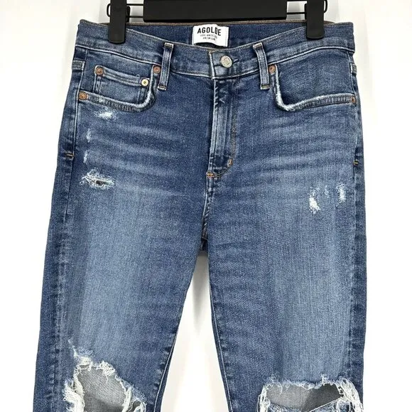 Agolde Sophie High Rise Skinny Crop Distressed Jeans in Spite Size 29
