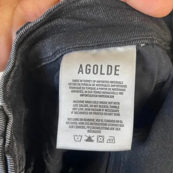 Agolde Sophie High Rise Skinny Crop Temple Washed‎ Black Distressed Jeans