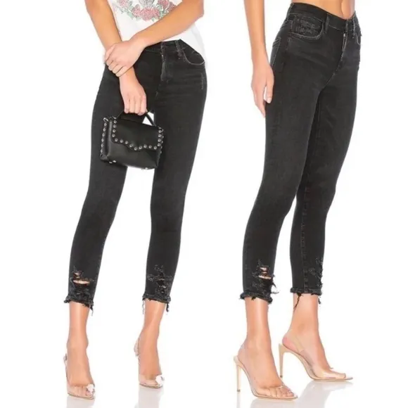 Agolde Sophie High Rise Skinny Crop Temple Washed‎ Black Distressed Jeans