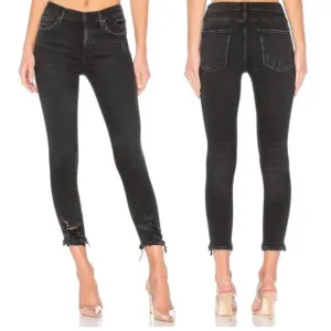 Agolde Sophie High Rise Skinny Crop Temple Washed‎ Black Distressed Jeans