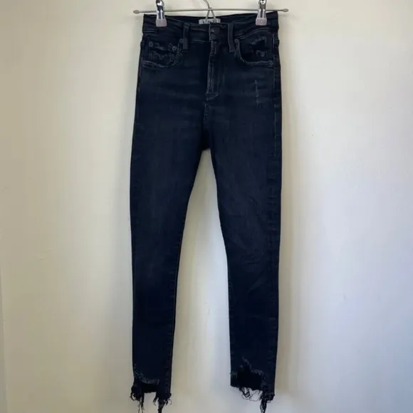 Agolde Sophie High Rise Skinny Crop Temple Washed‎ Black Distressed Jeans