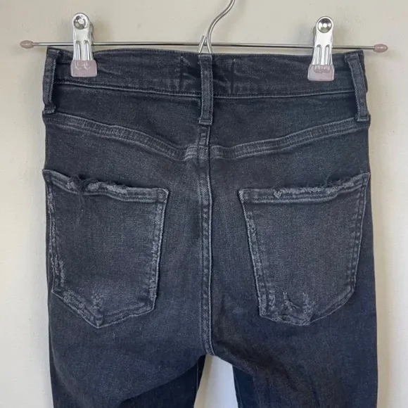 Agolde Sophie High Rise Skinny Crop Temple Washed‎ Black Distressed Jeans