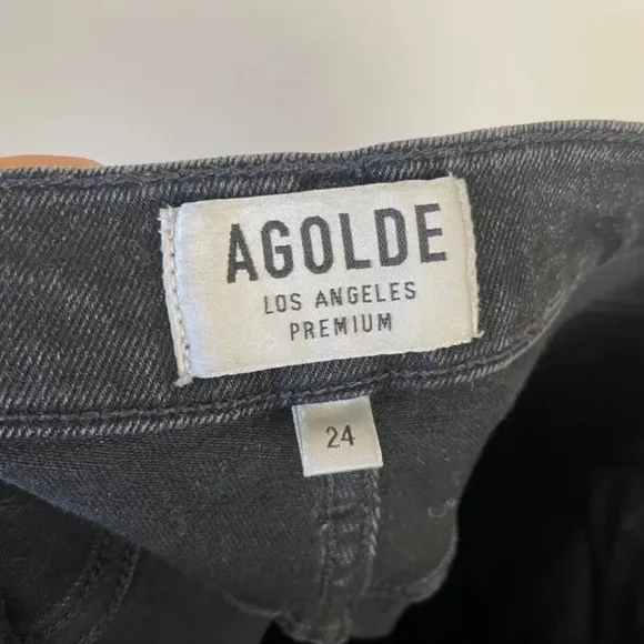 Agolde Sophie High Rise Skinny Crop Temple Washed‎ Black Distressed Jeans