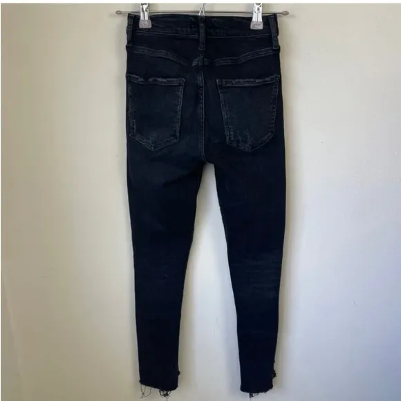 Agolde Sophie High Rise Skinny Crop Temple Washed‎ Black Distressed Jeans