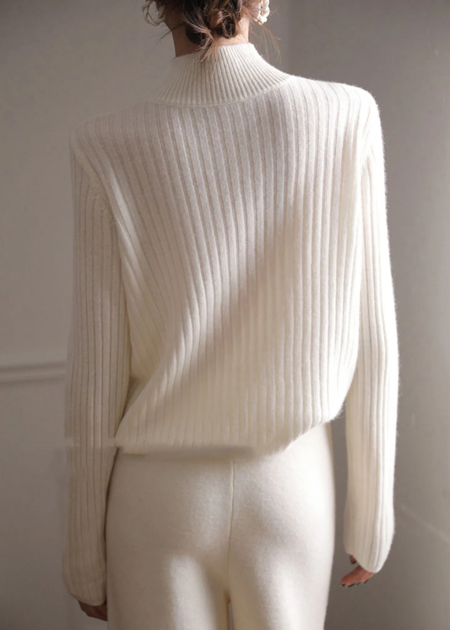 ALINE | STYLISH WHITE HIGH NECK BUTTON SWEATER