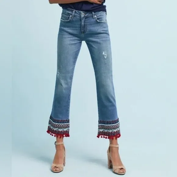 Anthropologie Pilcro Embroidered Cropped Jeans 27