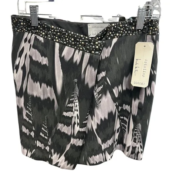 Artelier Nicole Miller 100% Silk Studded Waist Skirt NWT Size M
