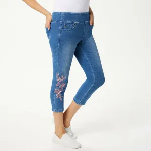 Belle by Kim Gravel Women's Flexibelle Floral Sequin Cropped Jeans