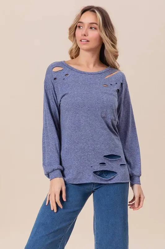 BiBi Triblend with Laser Cut Detailed T-Shirt