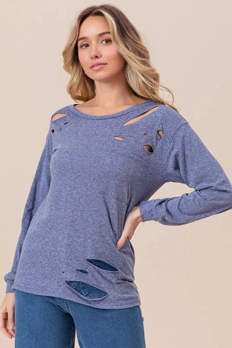BiBi Triblend with Laser Cut Detailed T-Shirt