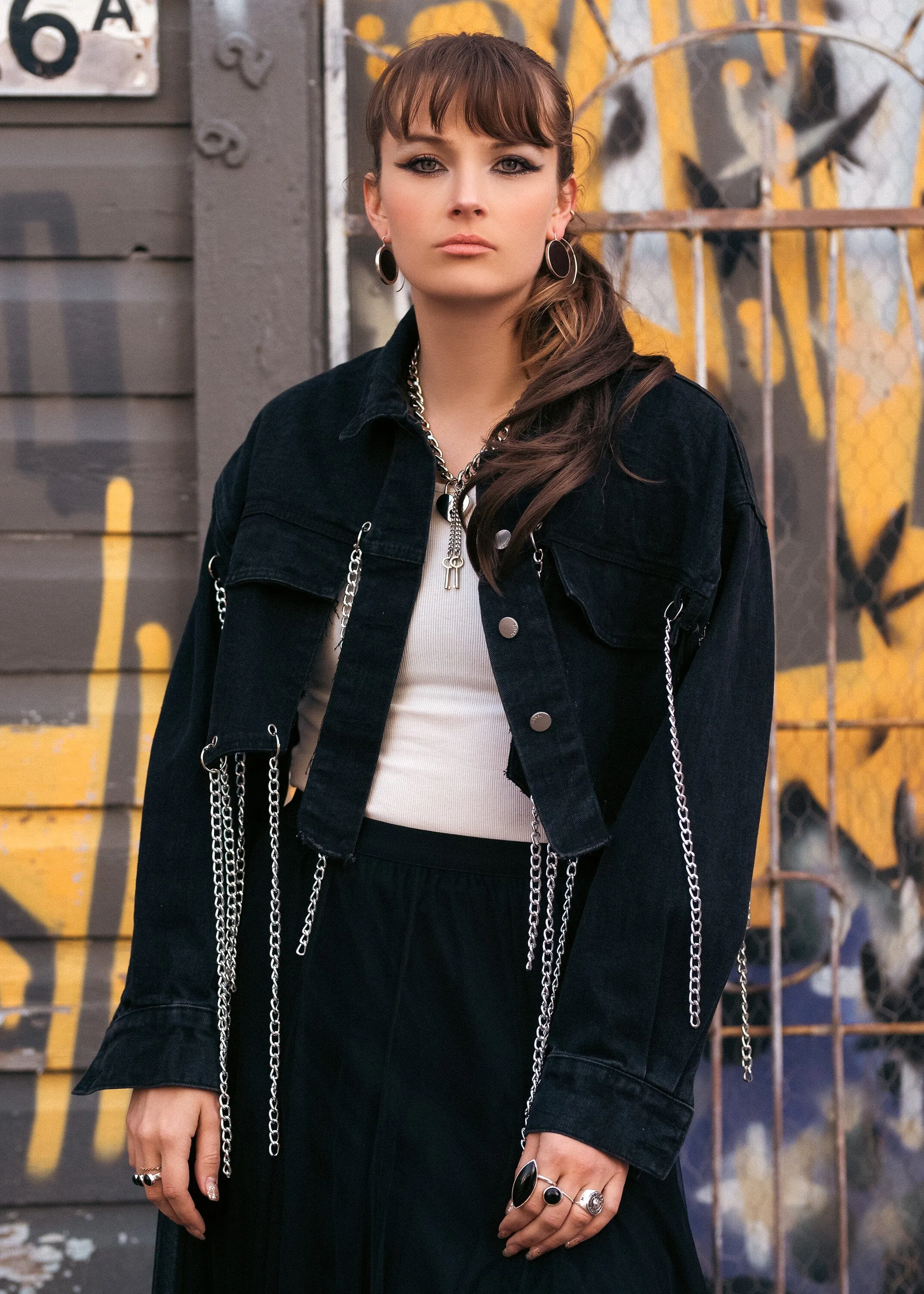 Black Denim Chain Shrug