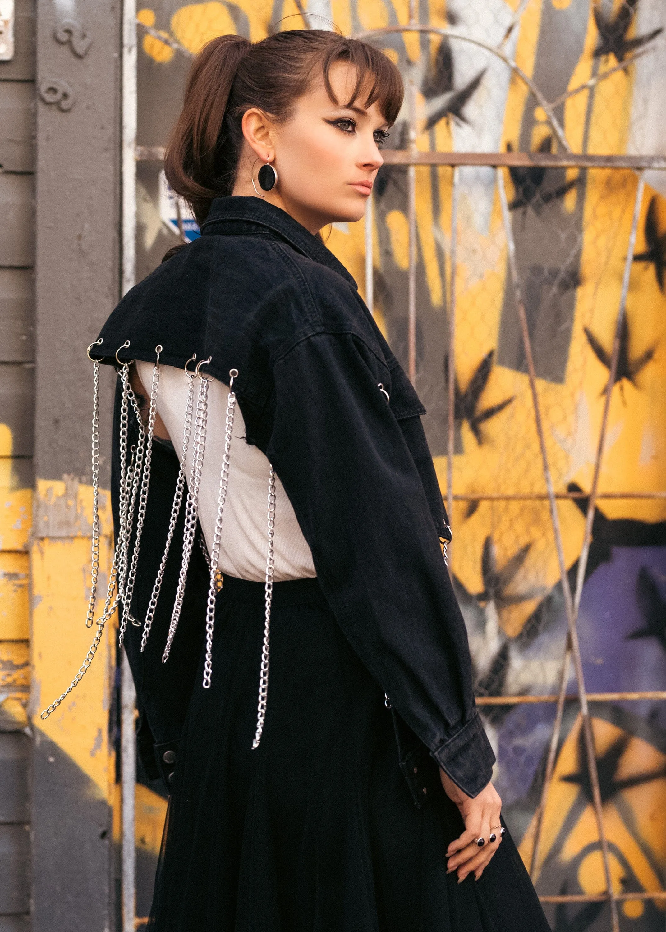 Black Denim Chain Shrug
