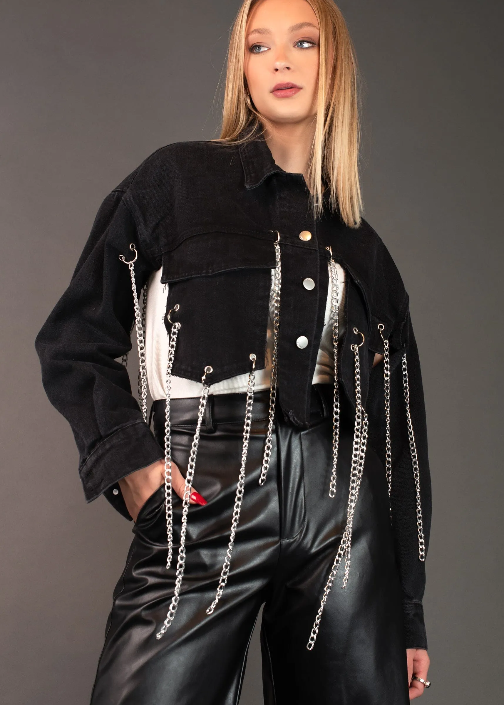 Black Denim Chain Shrug