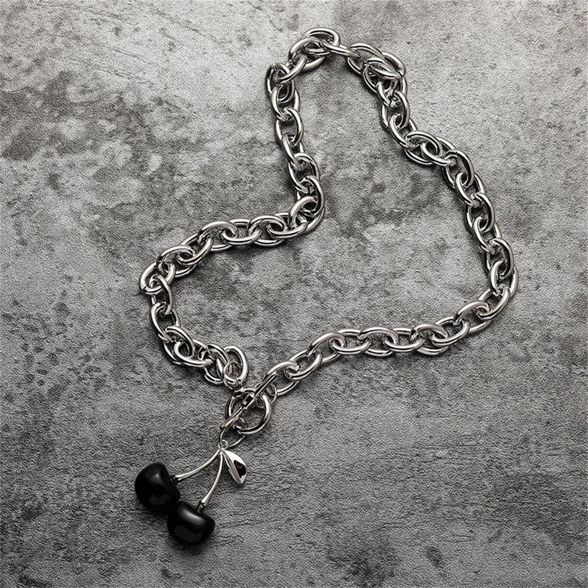 Black Enamel & Silver-Plated Cherry Pendant Toggle Necklace