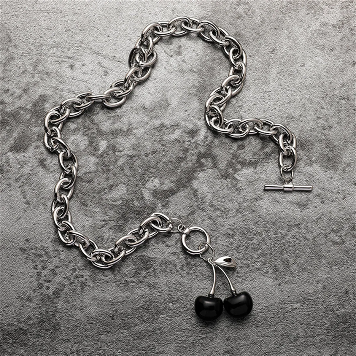 Black Enamel & Silver-Plated Cherry Pendant Toggle Necklace