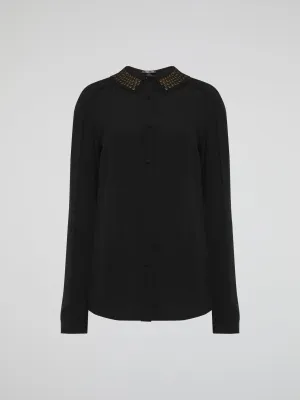 Black Studded Collar Blouse