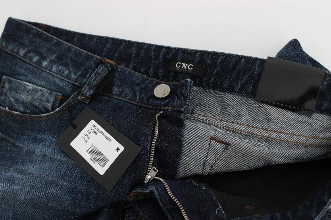Blue Cotton Torn Regular Fit Jeans
