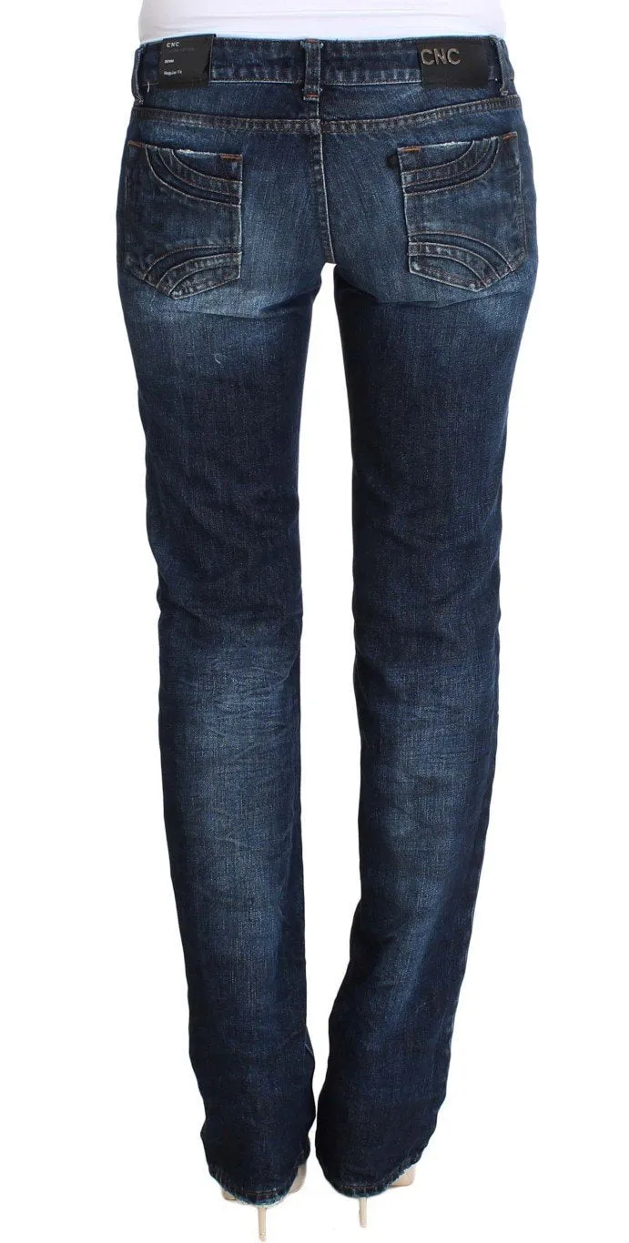 Blue Cotton Torn Regular Fit Jeans