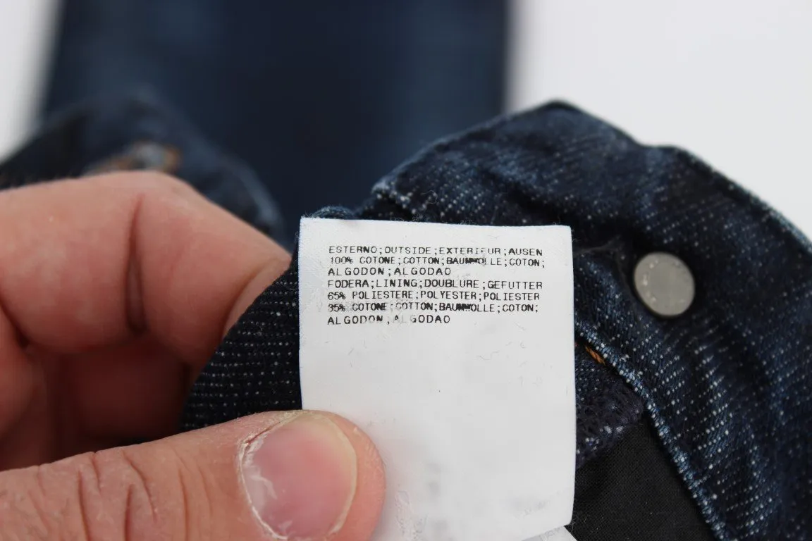 Blue Cotton Torn Regular Fit Jeans