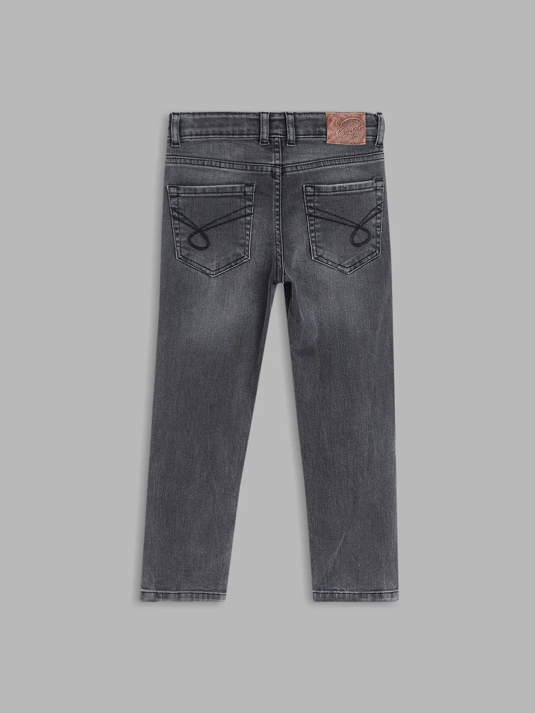 Blue Giraffe Boys Charcoal Solid Straight Fit Jeans
