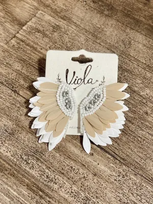 Bridal Feather & Beaded Earrings