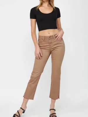 Brown Mid-Rise Straight Slit Leg Jean
