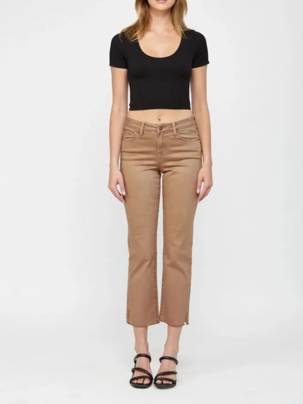 Brown Mid-Rise Straight Slit Leg Jean