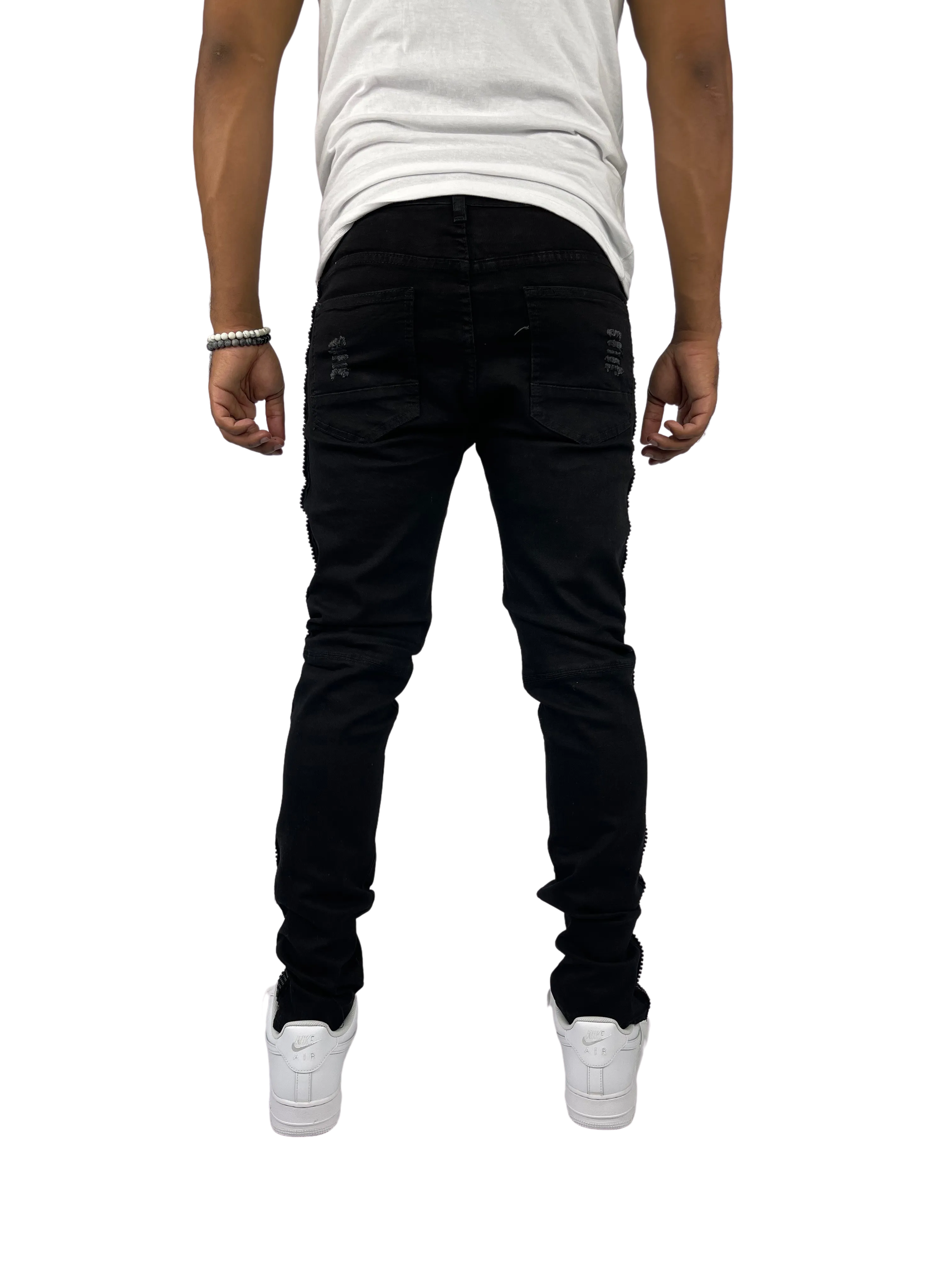 BTP221159: Moto Rhinestone Stripe Jeans (Skinny Fit)