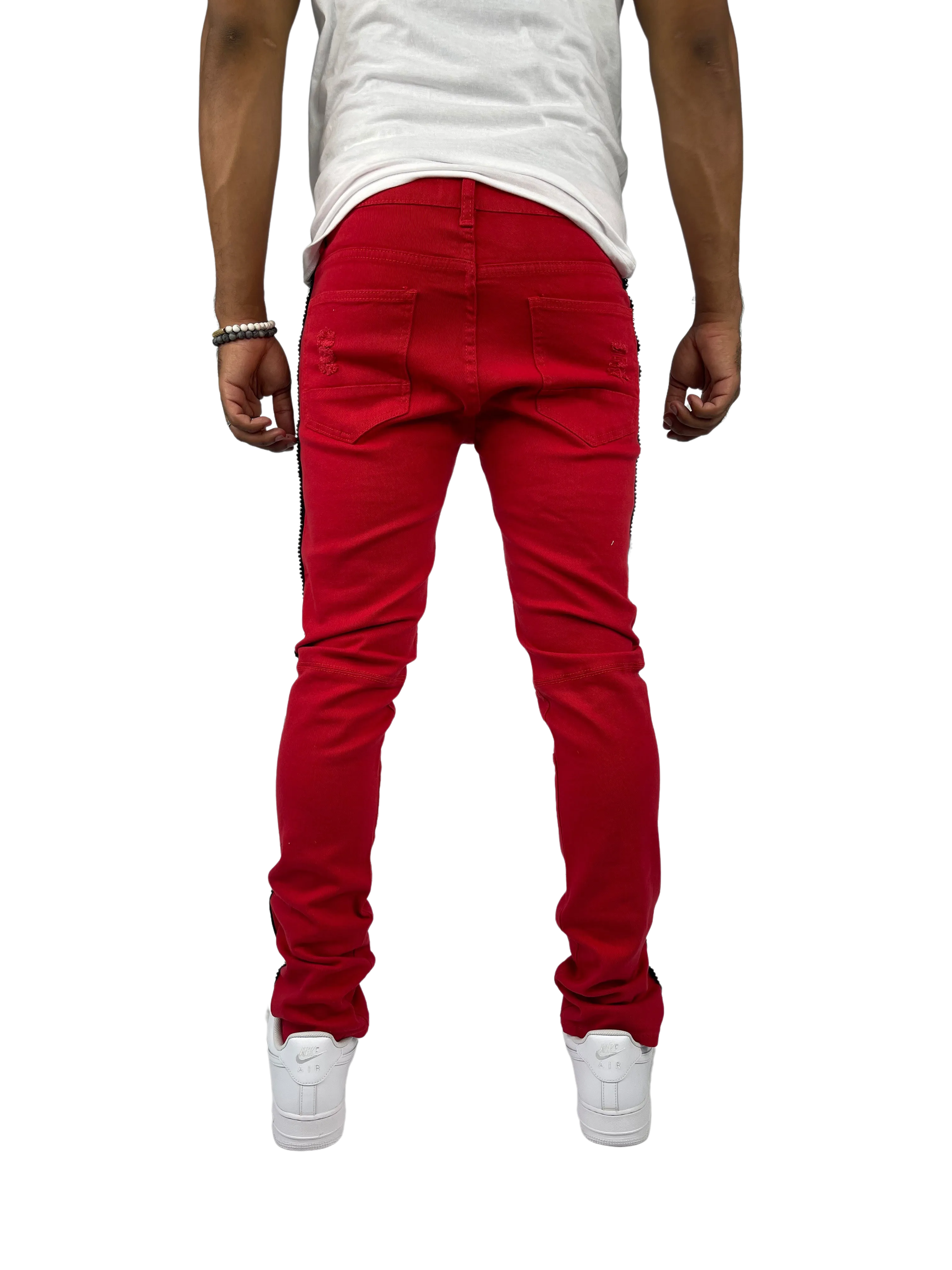 BTP221159: Moto Rhinestone Stripe Jeans (Skinny Fit)