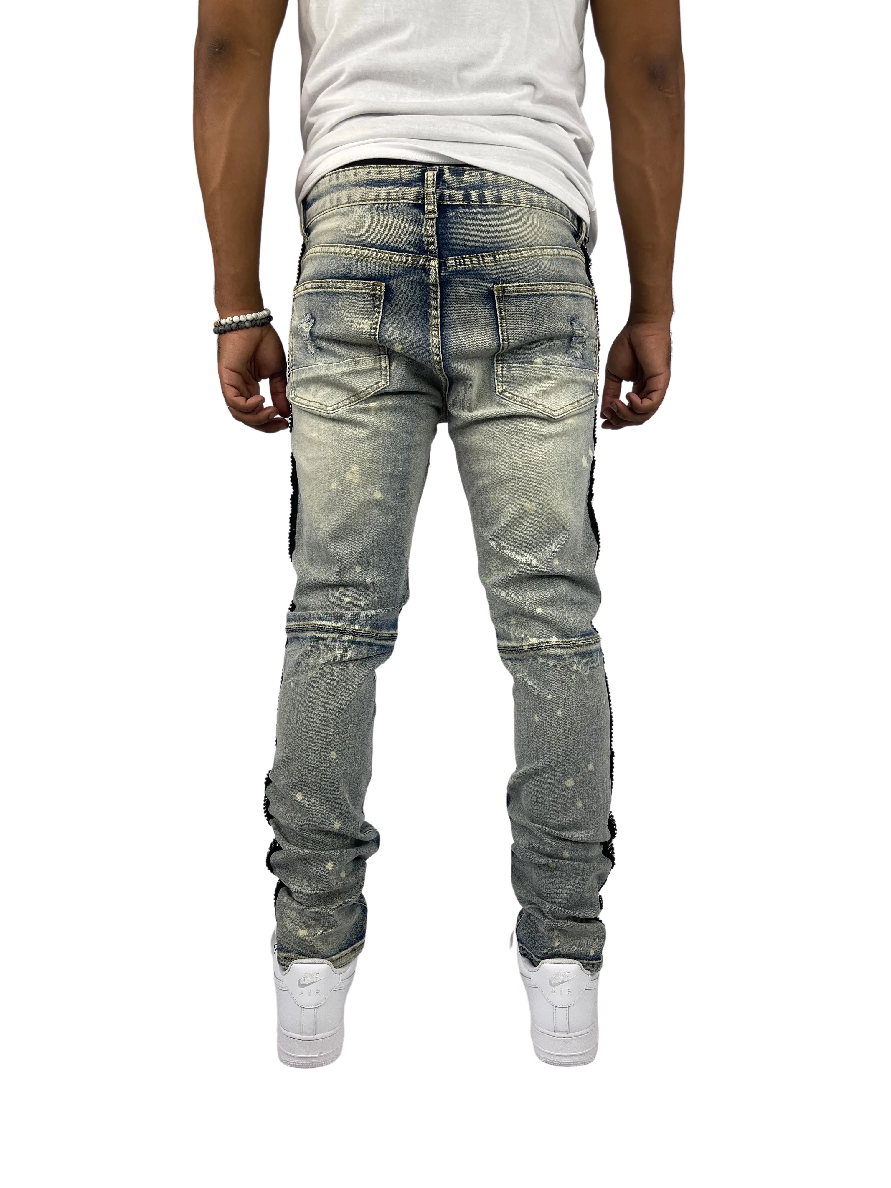 BTP221159: Moto Rhinestone Stripe Jeans (Skinny Fit)