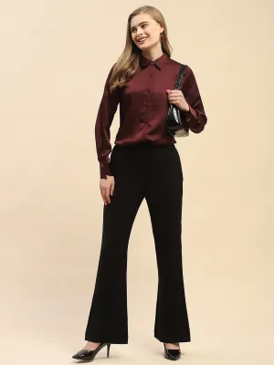 Camla Barcelona Solid Maroon Satin Shirt