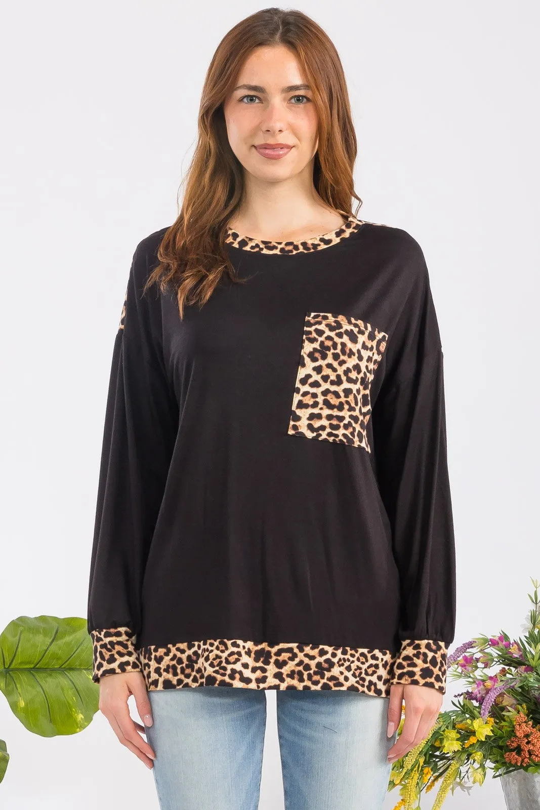 Celeste Leopard Round Neck Dropped Shoulder T-Shirt