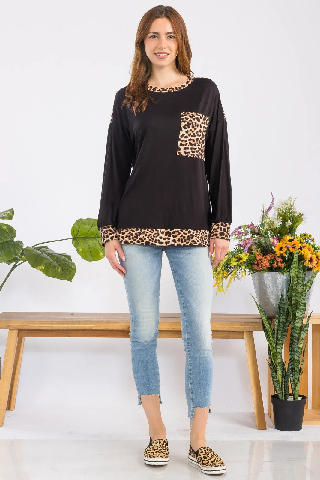 Celeste Leopard Round Neck Dropped Shoulder T-Shirt